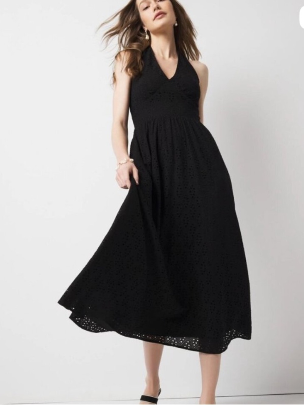 White House Black Market Black Eyelet Halter Midi Dress Sz 2 New